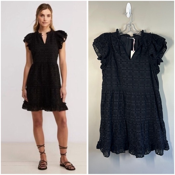Vineyard Vines Dresses & Skirts - NWT Vineyard Vines Black Eyelet Tiered Ruffle Neck Dress Size XL